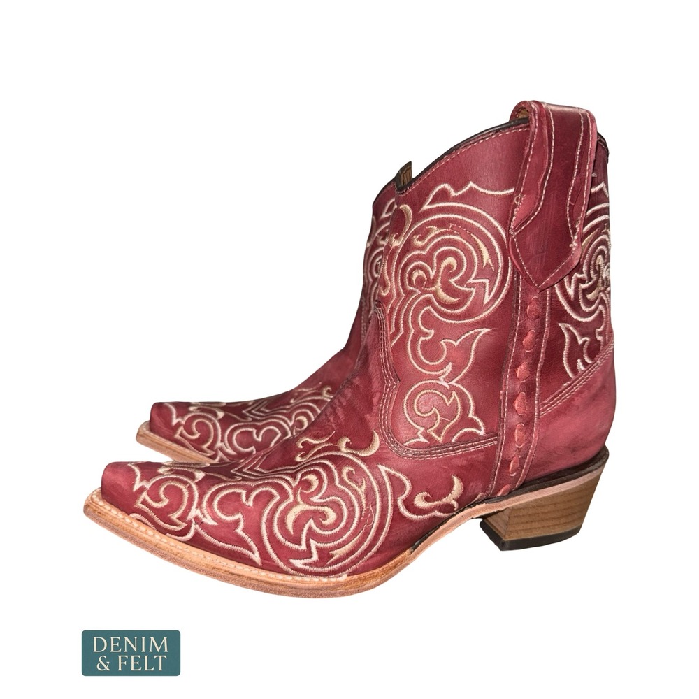 NEW Circle G by Corral Red Leather Western Embroidered Snip Toe Ankle Boots 7.5 - Picture 5 of 10